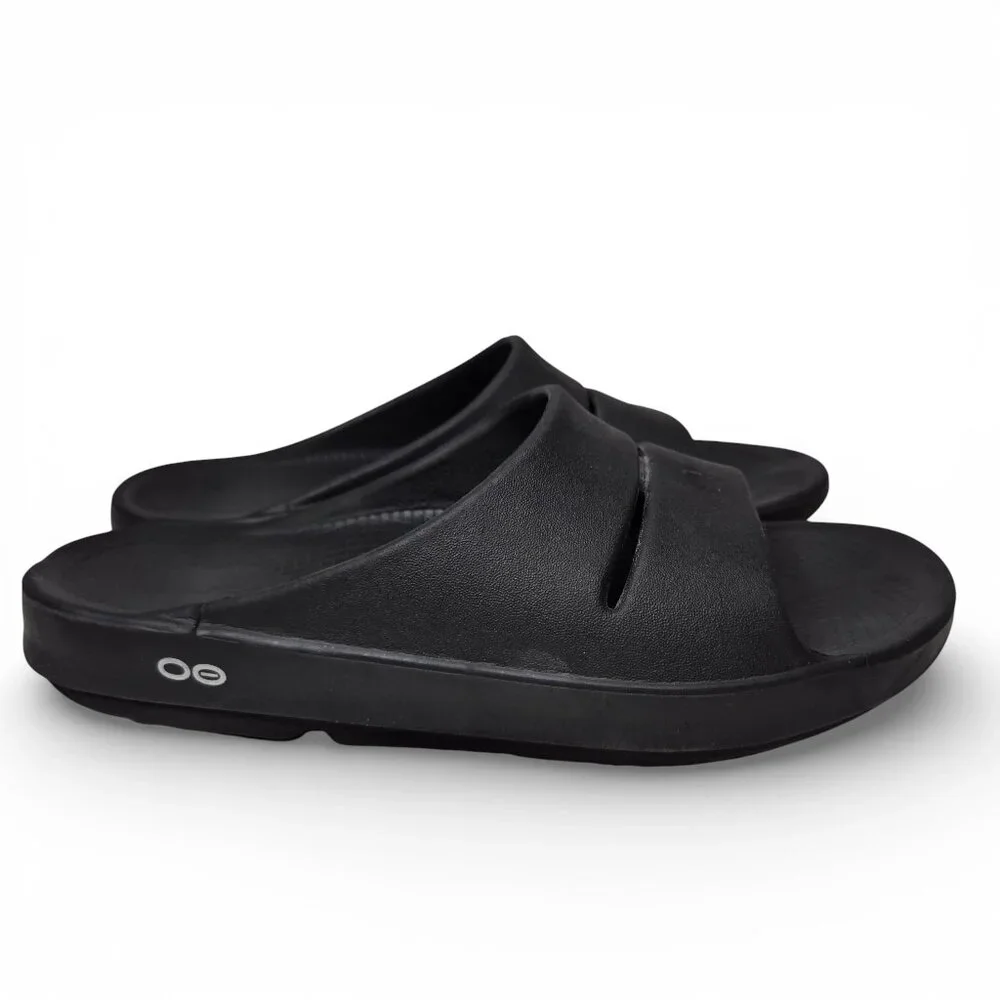 Oofos Ooahh Black Cushion Slide Sandals Men Everyday Loungewear M9 W11